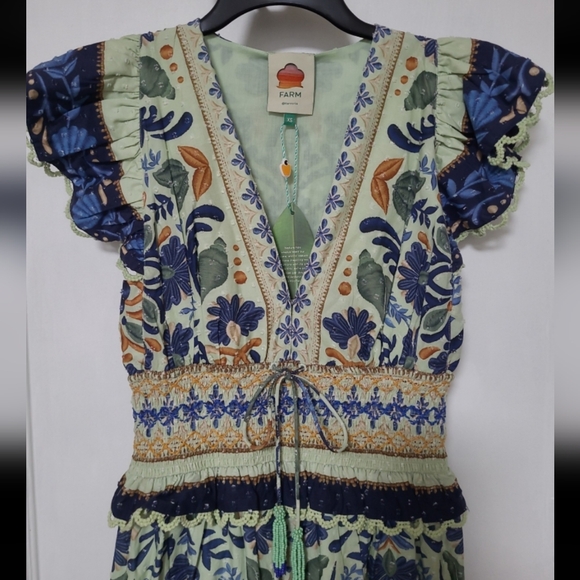 NWT FARM Rio Ocean Green Floral Tapestry Maxi Dress Boho XS - Picture 2 of 6